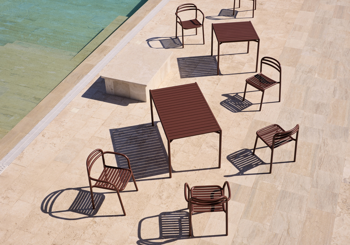 Cane line bliss outdoor dining table bliss dining chairs desert red