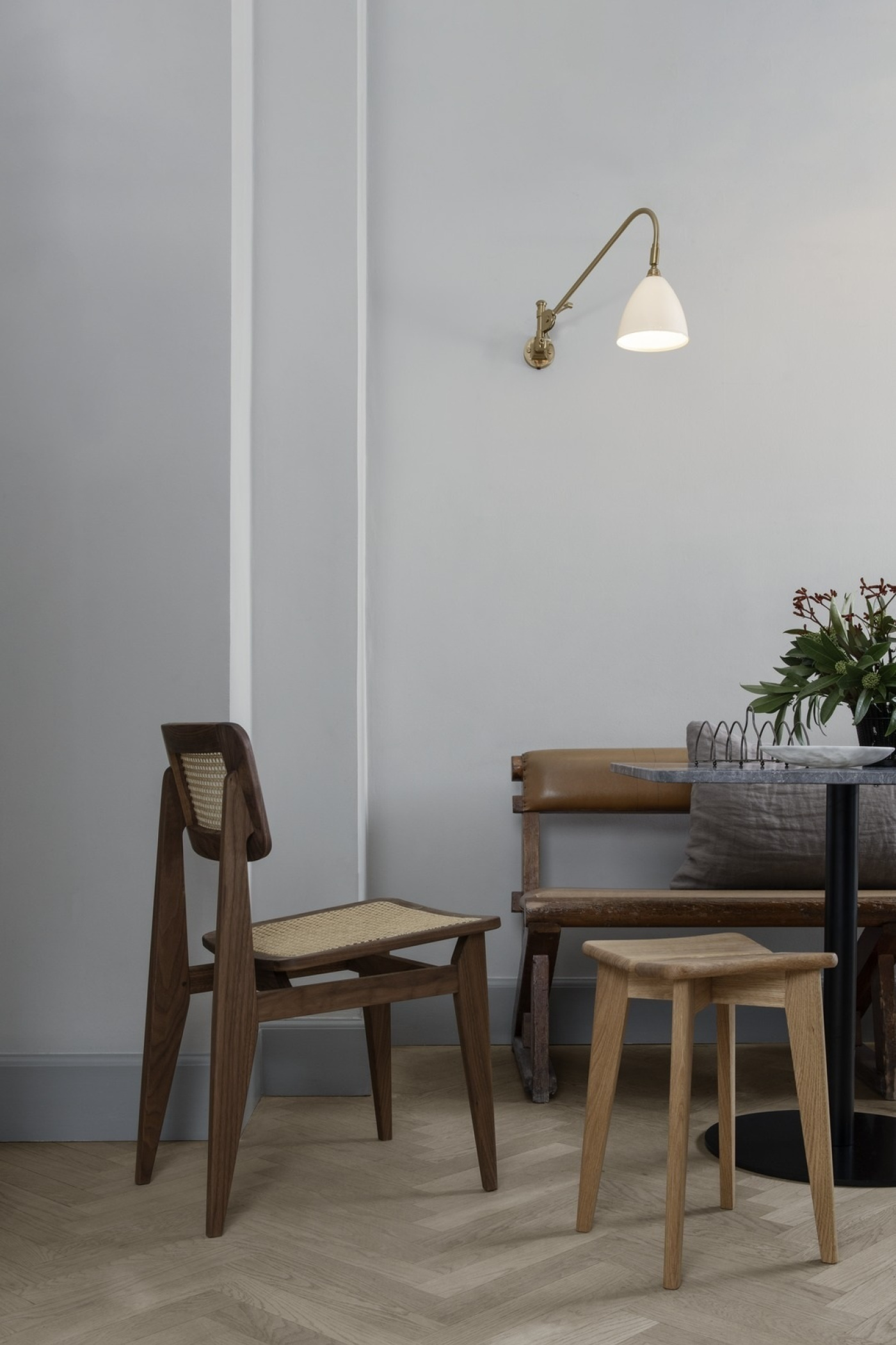 BL1 Table Lamp BL6 Wall Lamp 62 Desk GUBI3 D Dining Chair Front Upholstered Wood Base Wood Shell