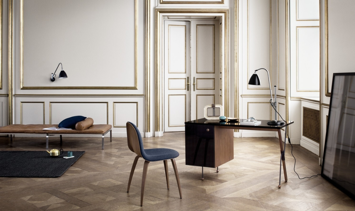 BL1 Table Lamp BL6 Wall Lamp 62 Desk GUBI3 D Dining Chair Front Upholstered Wood Base Wood Shell